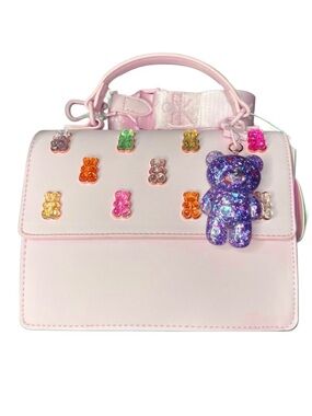 Betsey Johnson Pink Crossbody Satchel with Colorful Gummy Bear Accents